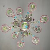 Rezzonico Venetian chandelier in multi-colored Murano glass, 9 light arms, circa 1940