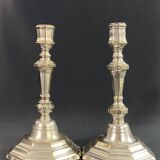 Pair of 18th century Regency candlesticks in silvered bronze