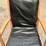 Scandinavian wooden and leather rocking chair