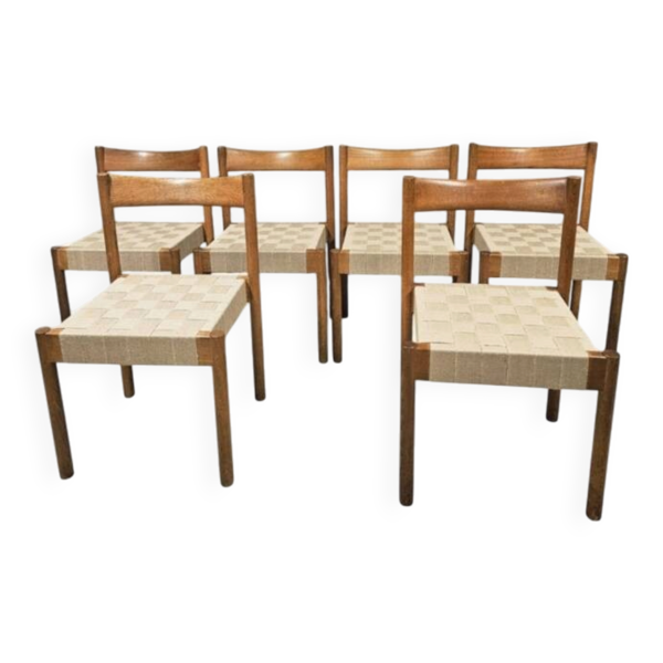 6 chaises Scandinave 1960' sangles tressées