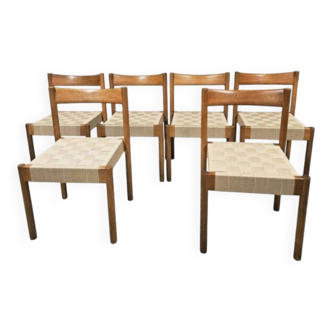 6 Scandinavian chairs from the 1960s with woven straps.