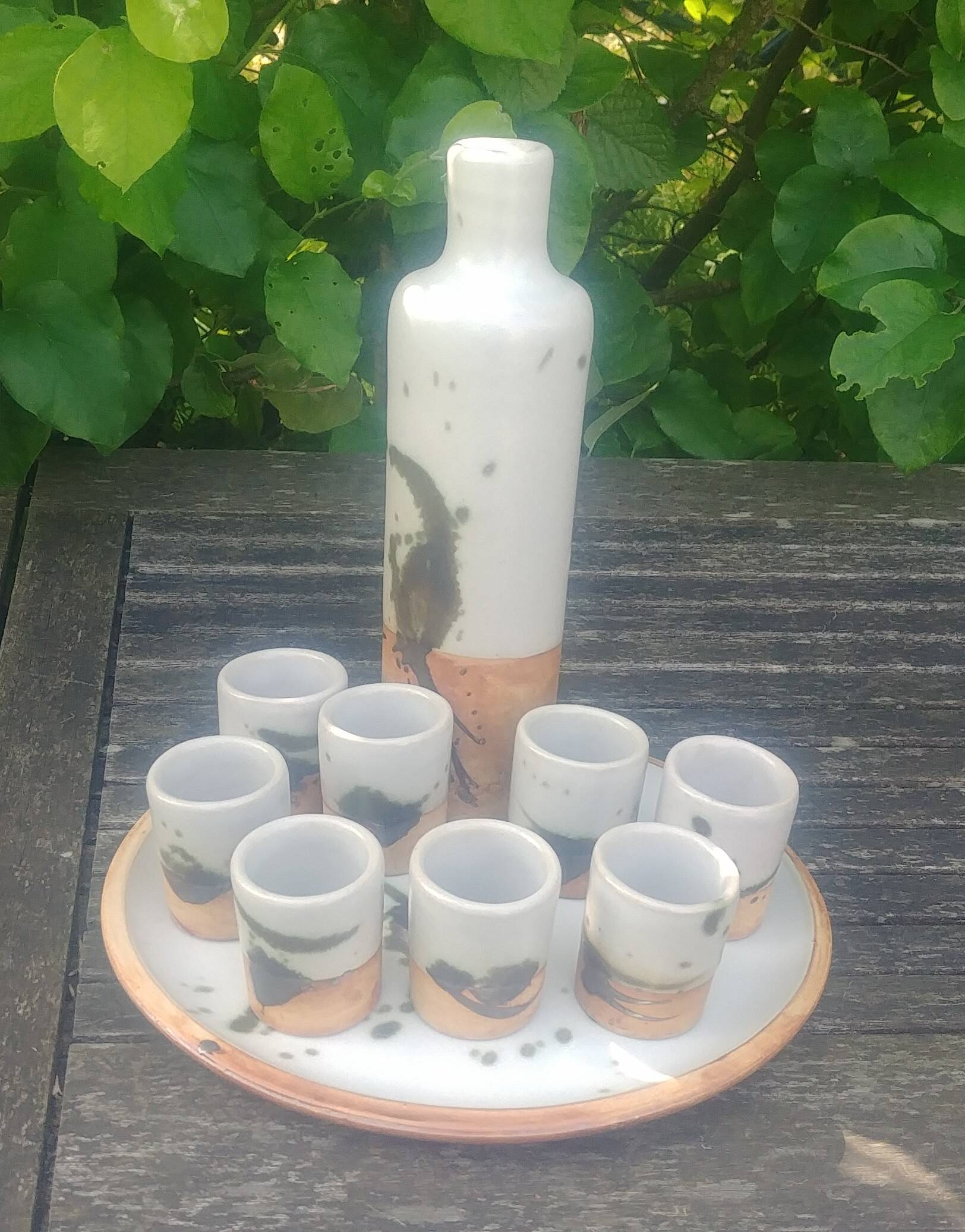 Liqueur set signed La Poterie de la Colombe by Madeleine Brault, year