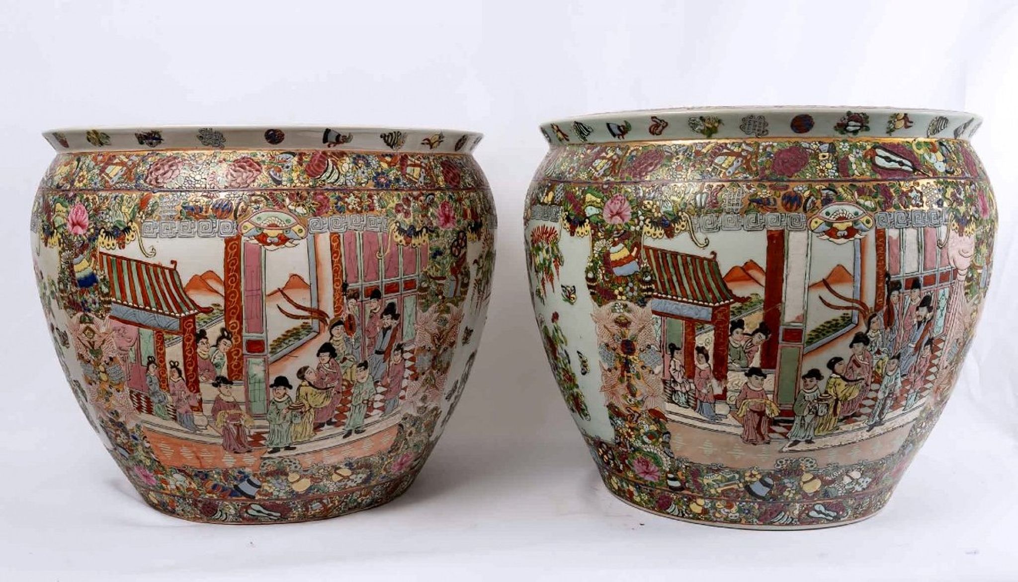 Pair fish aquarium - chinese porcelain - cloisonné enamel - canton - epoch: xxth century