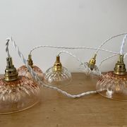 5-light waterfall pendant light with vintage pink and transparent glass shades