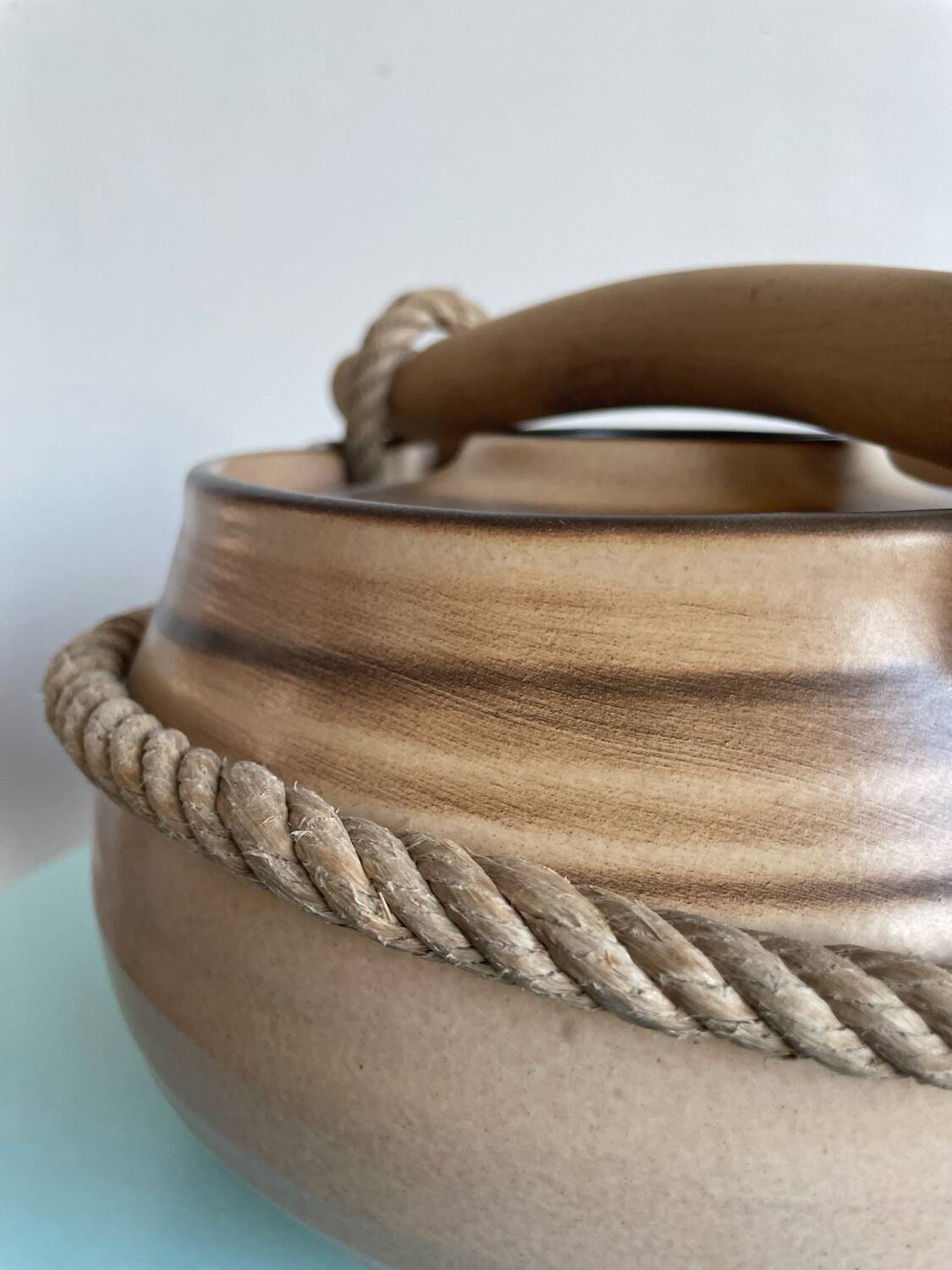 Roped soup tureen in stoneware from the potters of the Salins-les-Bains Abbey