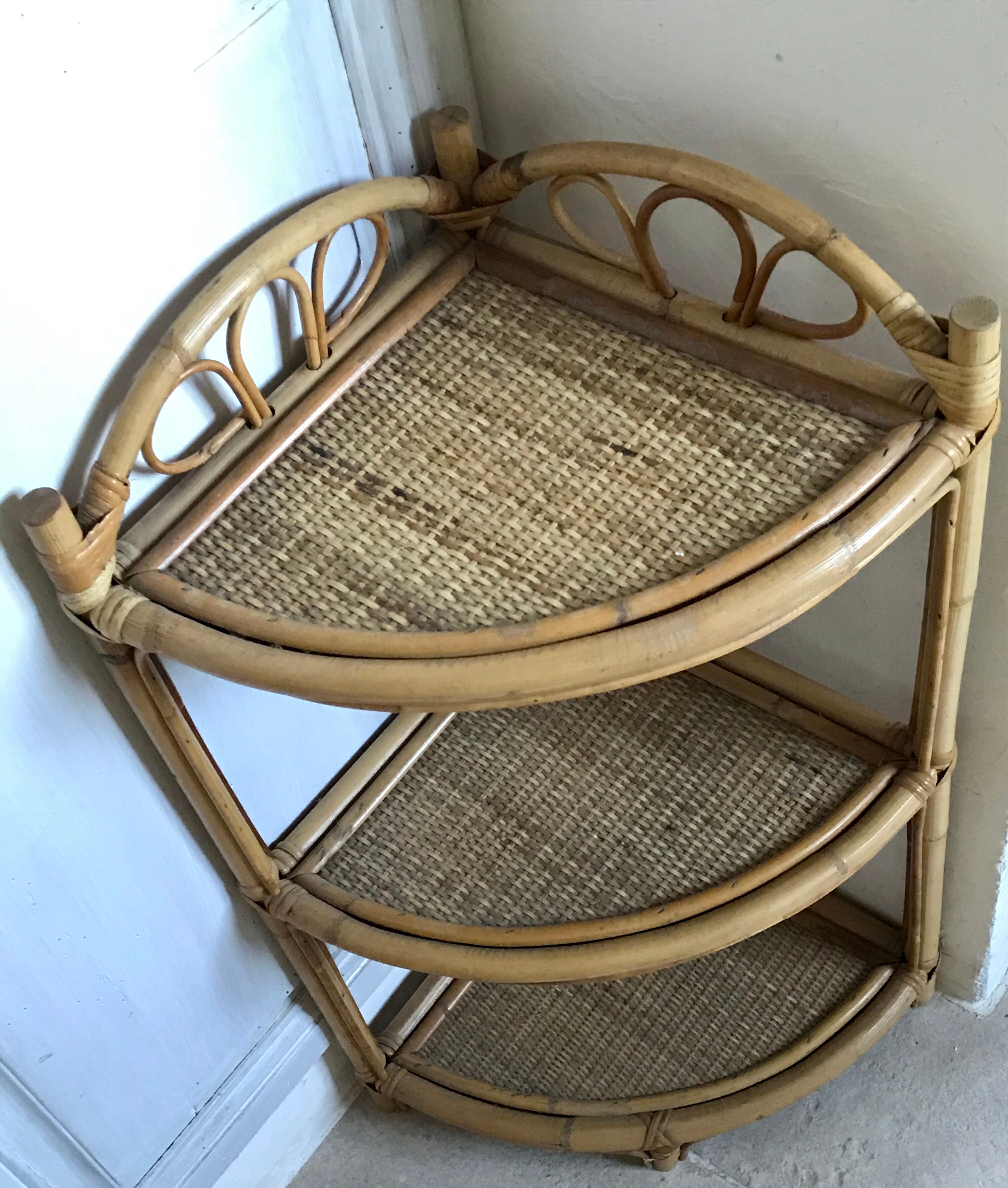 Rattan corner shelf