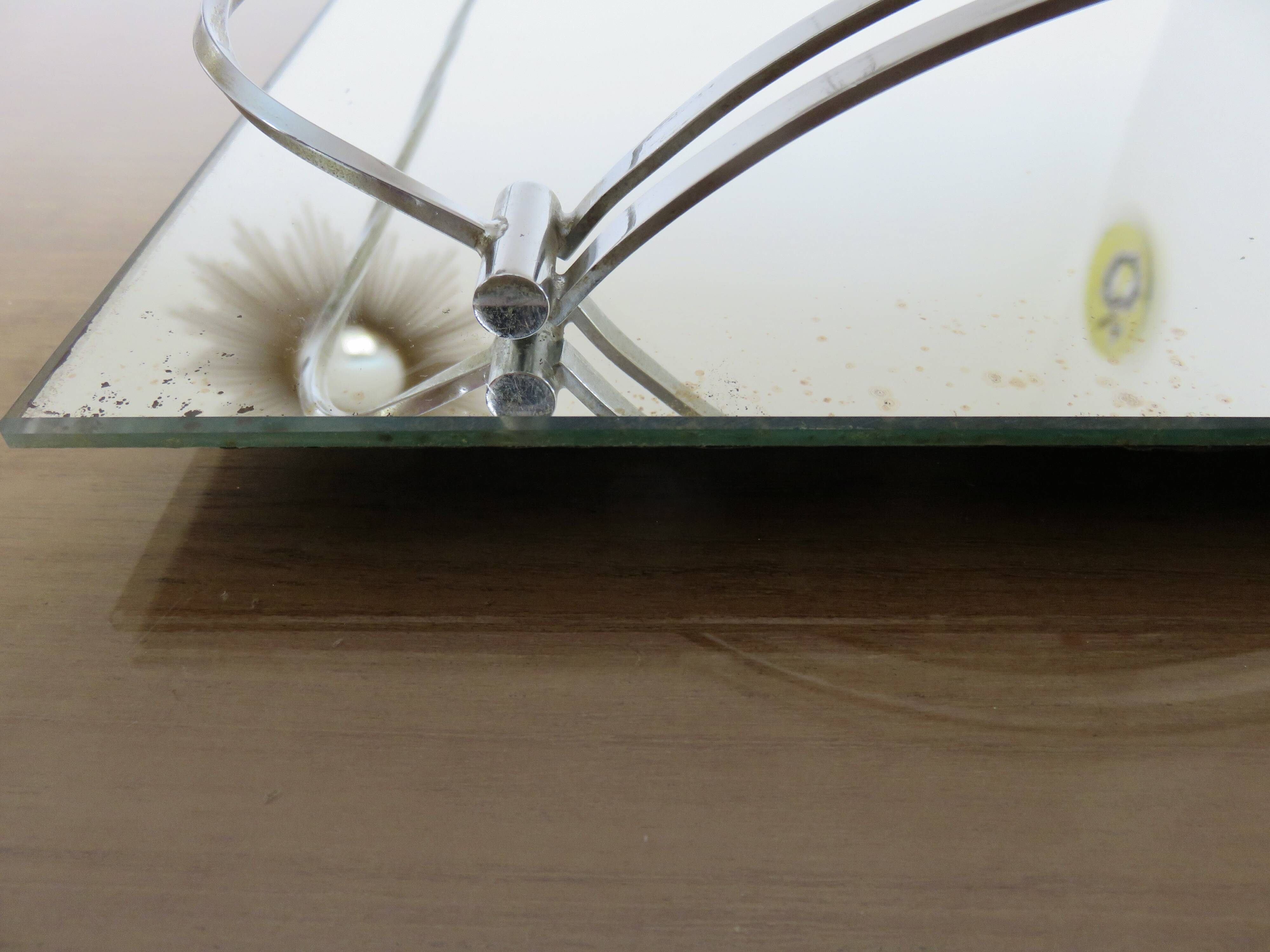 Ancien plateau miroir français en laiton chromé, art déco, années 20 30