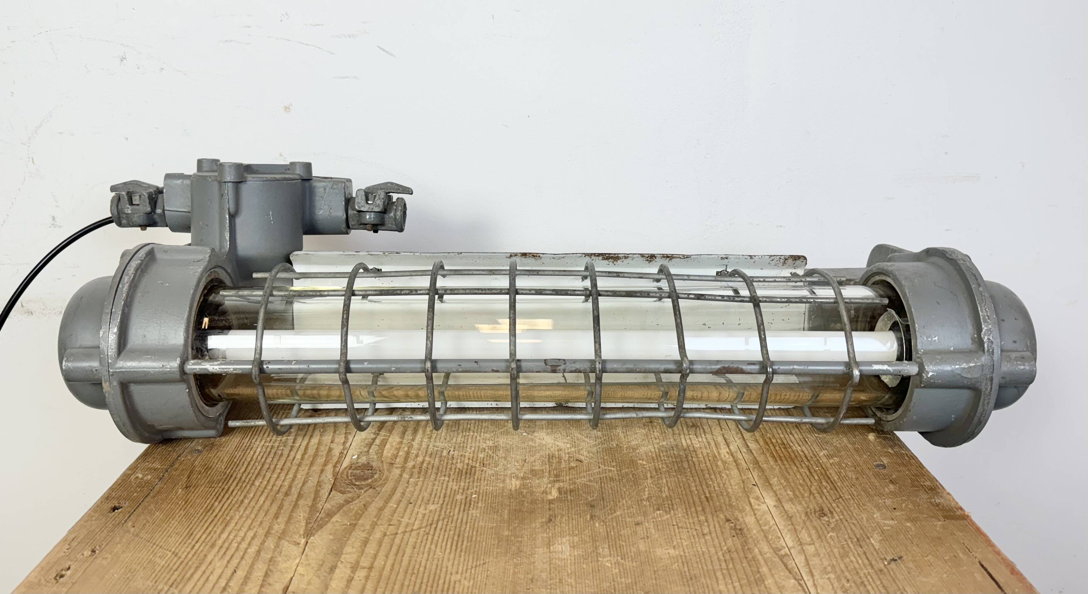 Grey Industrial Hanging Tube Light from Elektrosvit, 1970s