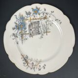 Pair of Hache Jullien plates, fine earthenware, castle decor, early 20th century