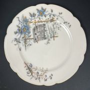 Pair of Hache Jullien plates, fine earthenware, castle decor, early 20th century