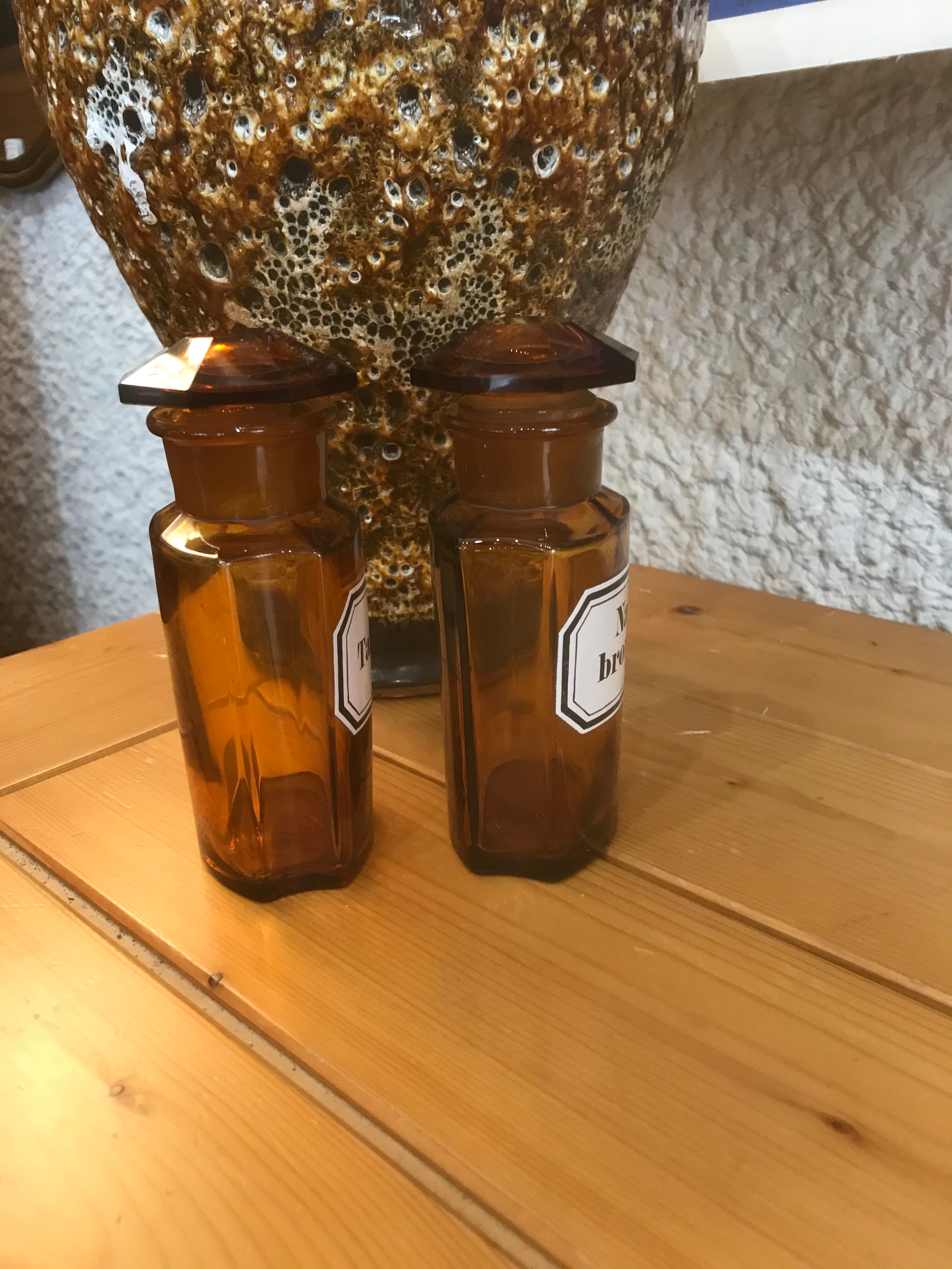 Vintage amber glass apothecary bottle