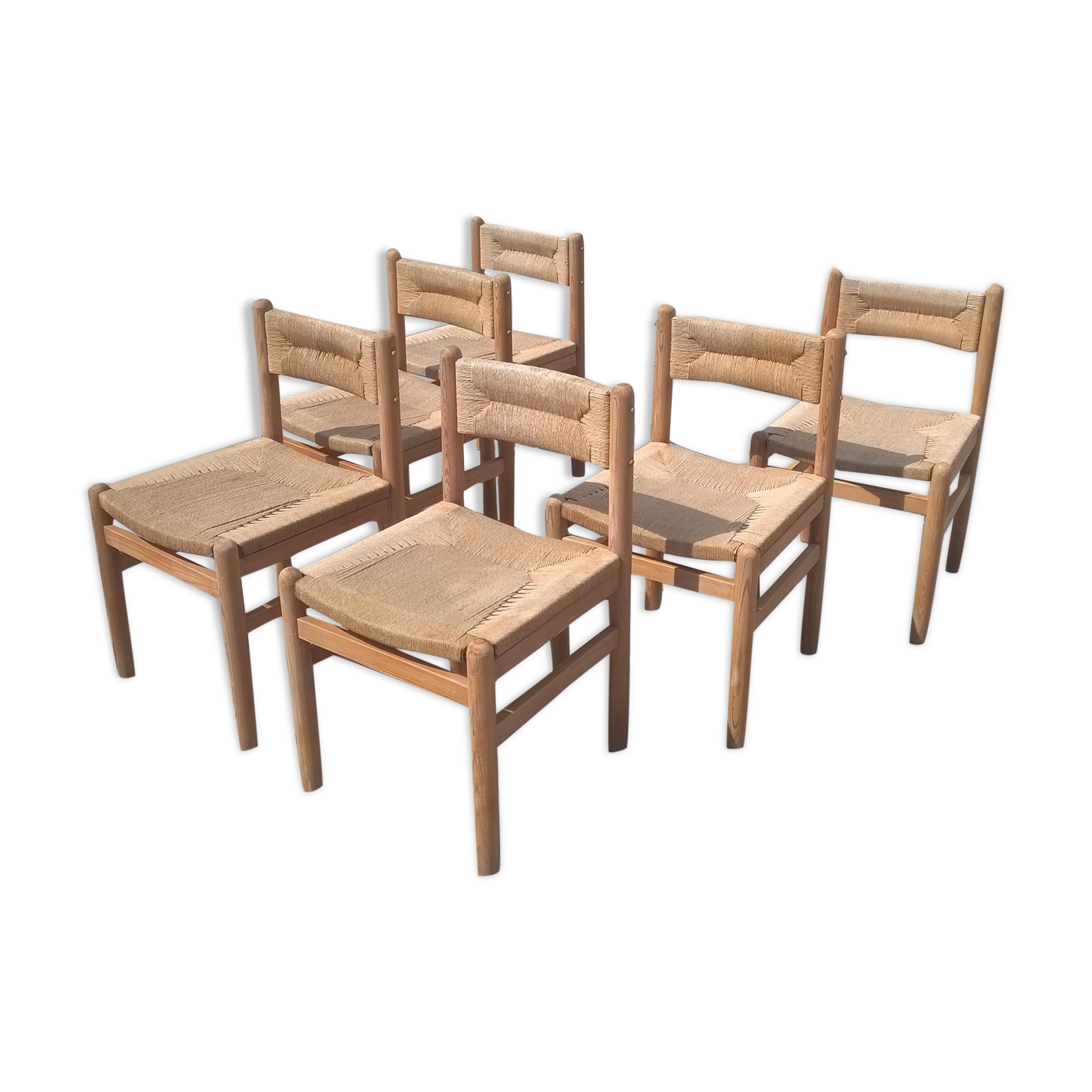Set of 6 rope and pine chairs