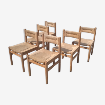 Set of 6 rope and pine chairs