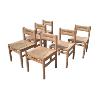 Lot de 6 chaises en corde et pin