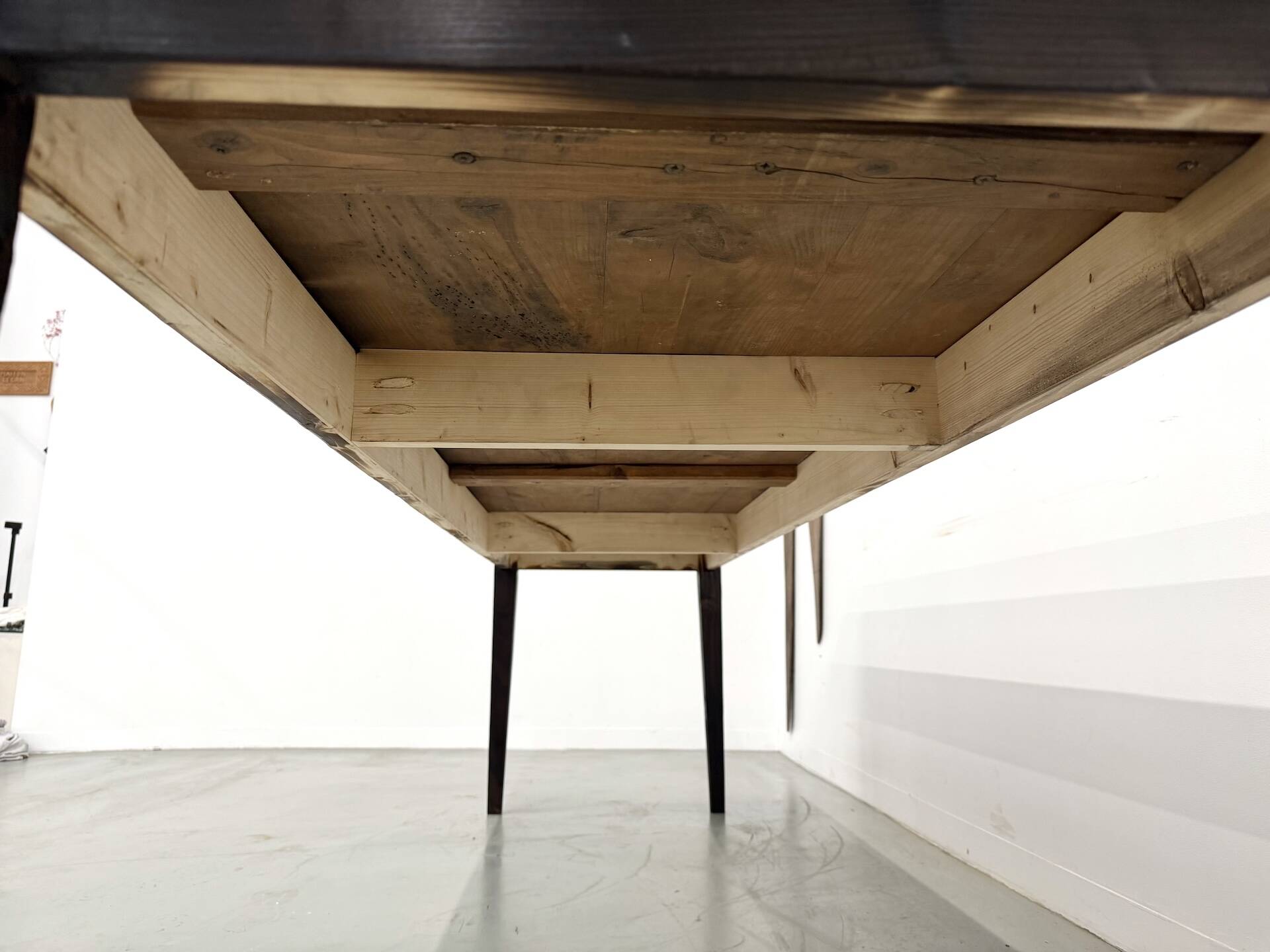 Large 1950s Farm Table in Burnt Wood (Shou Sugi Ban) – L245 cm