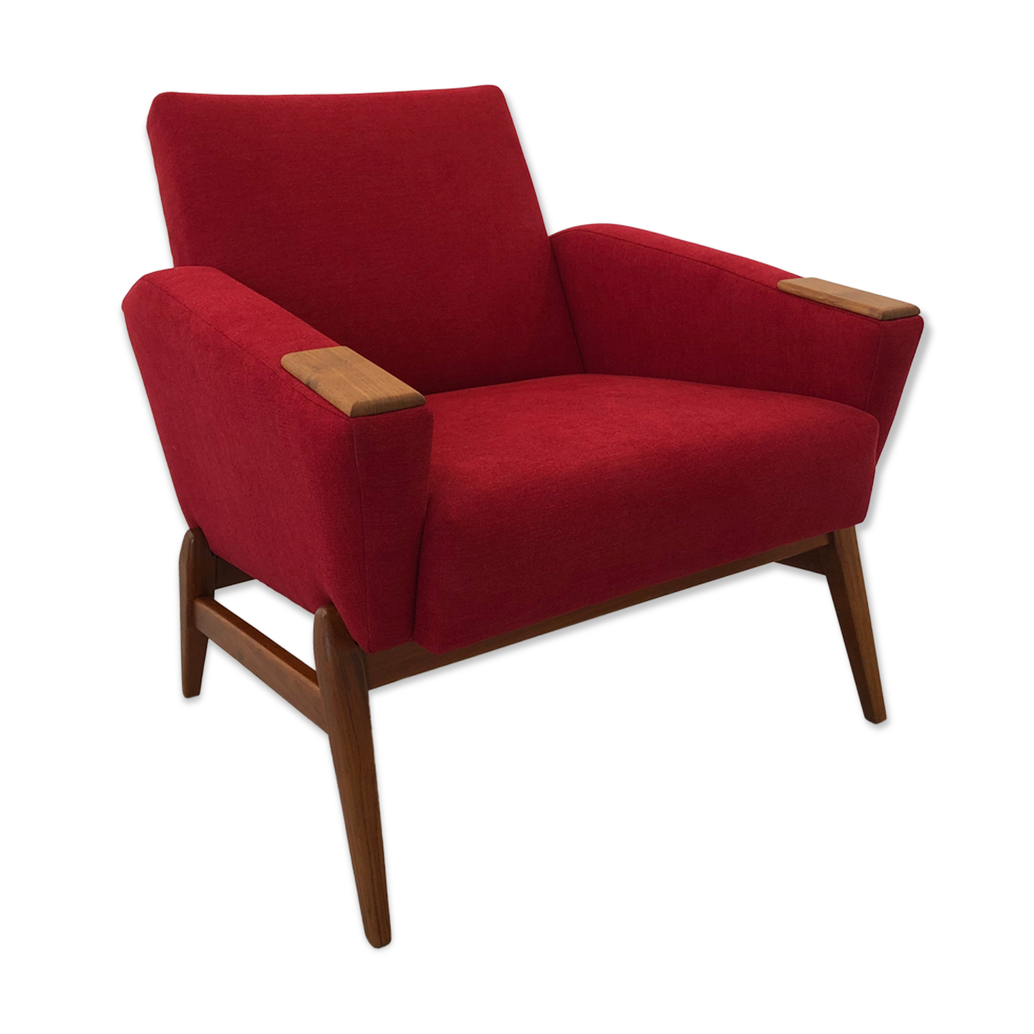 DANISH DESIGN ARMCHAIR IN WOOL & TEAK WOOD, 1970S