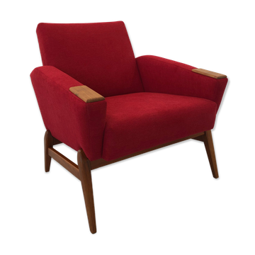 Fauteuil design danois en bois de laine et de teck, années 1970
