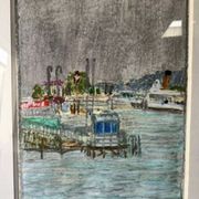 Tableau Marine. Original pastel signed by Henri Reiter. Port Normandie.