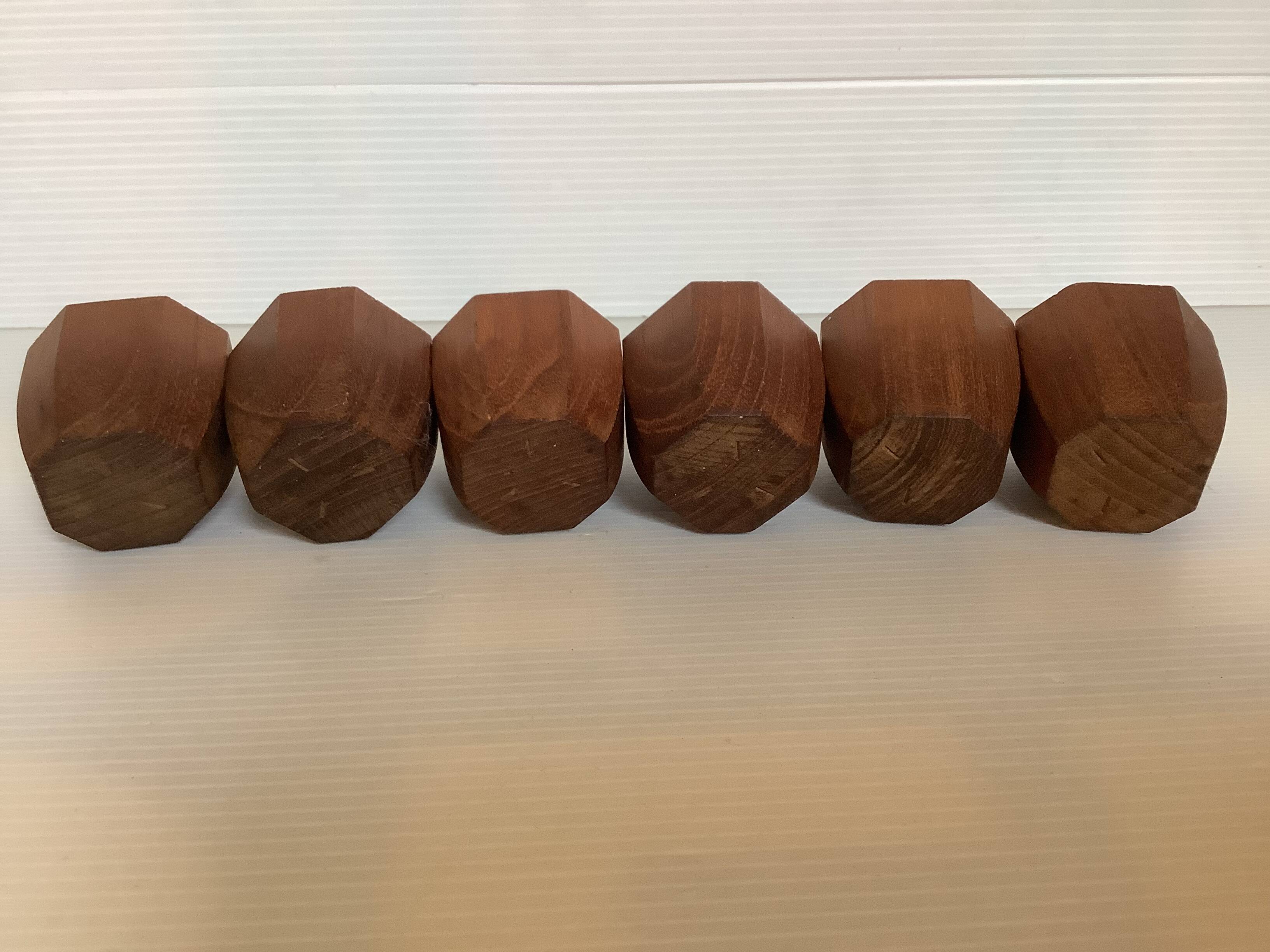 Six Scandinavian teak wood egg cups