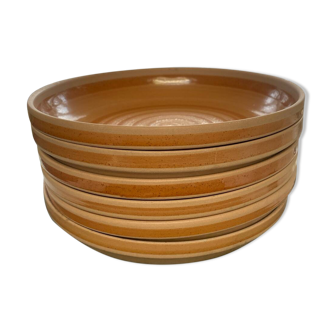 6 assiettes creuses vintage en grès de Bourgogne