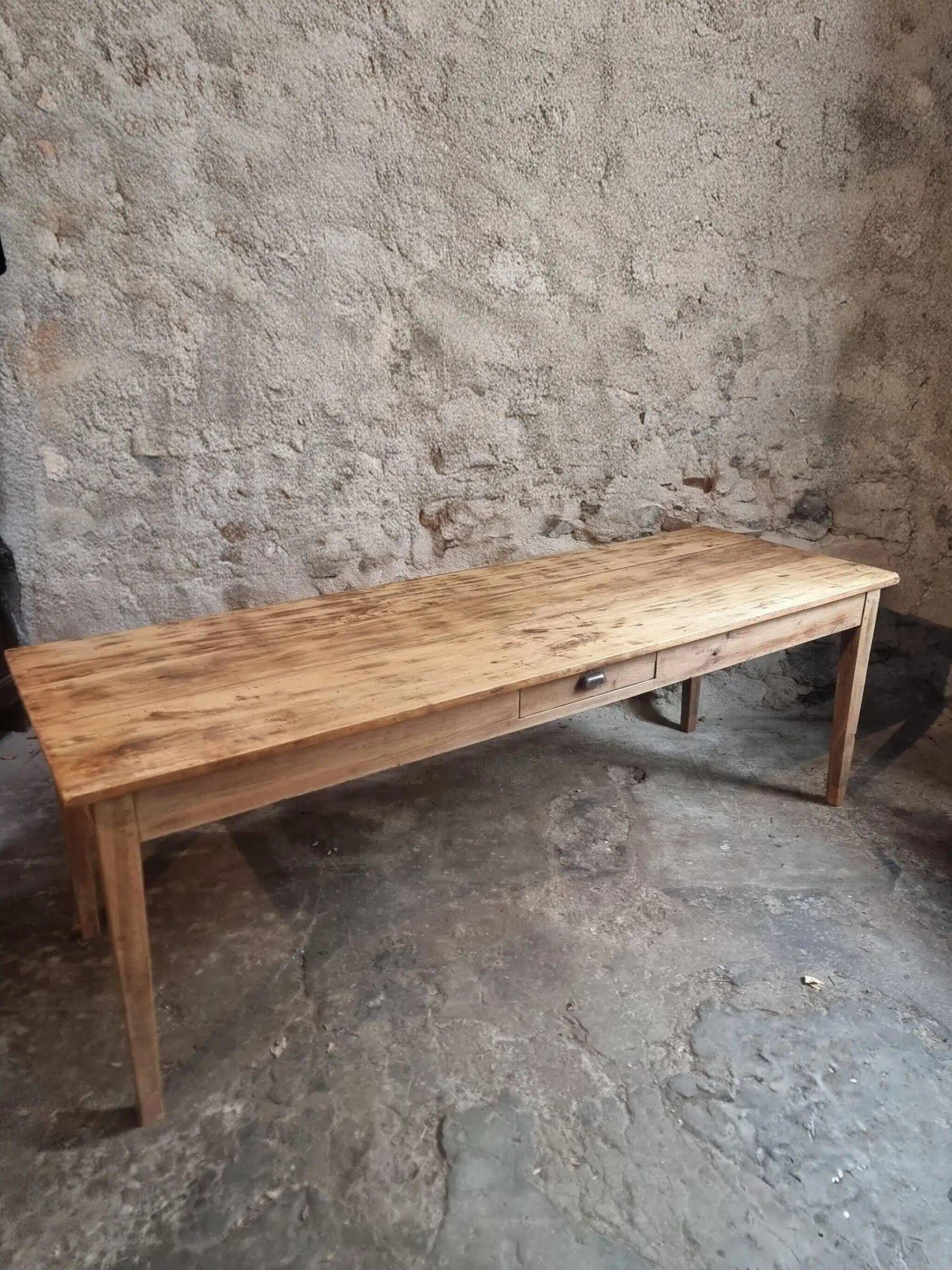 Antique French farmhouse dining table 225 cm – oak and poplar – rustic country table from around 1900