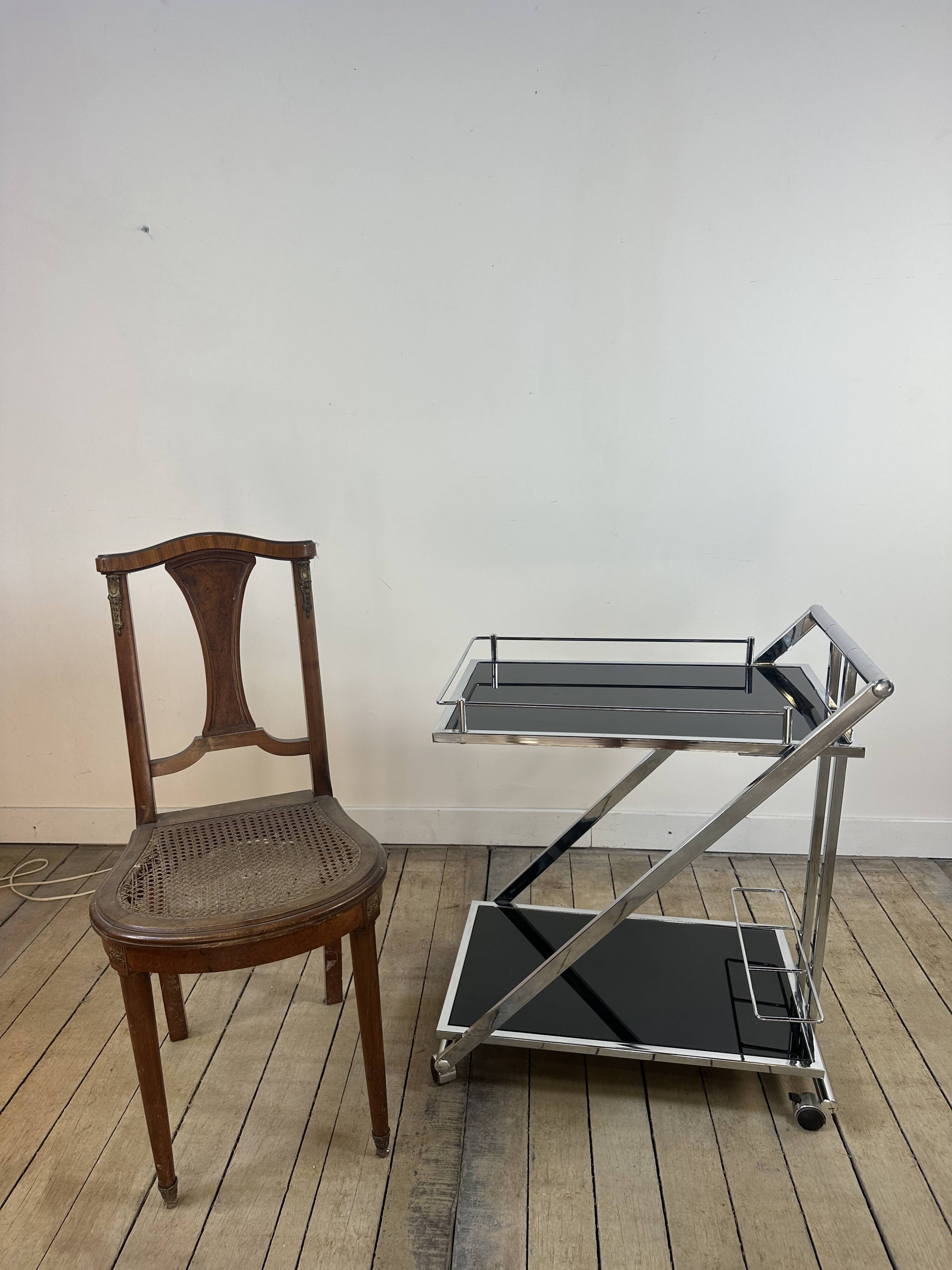 Vintage "Z-Line" Chrome and Smoked Glass Side Table 2000s