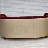 1960s, Danish curved 2-seater sofa, red/beige furniture wool fabric.