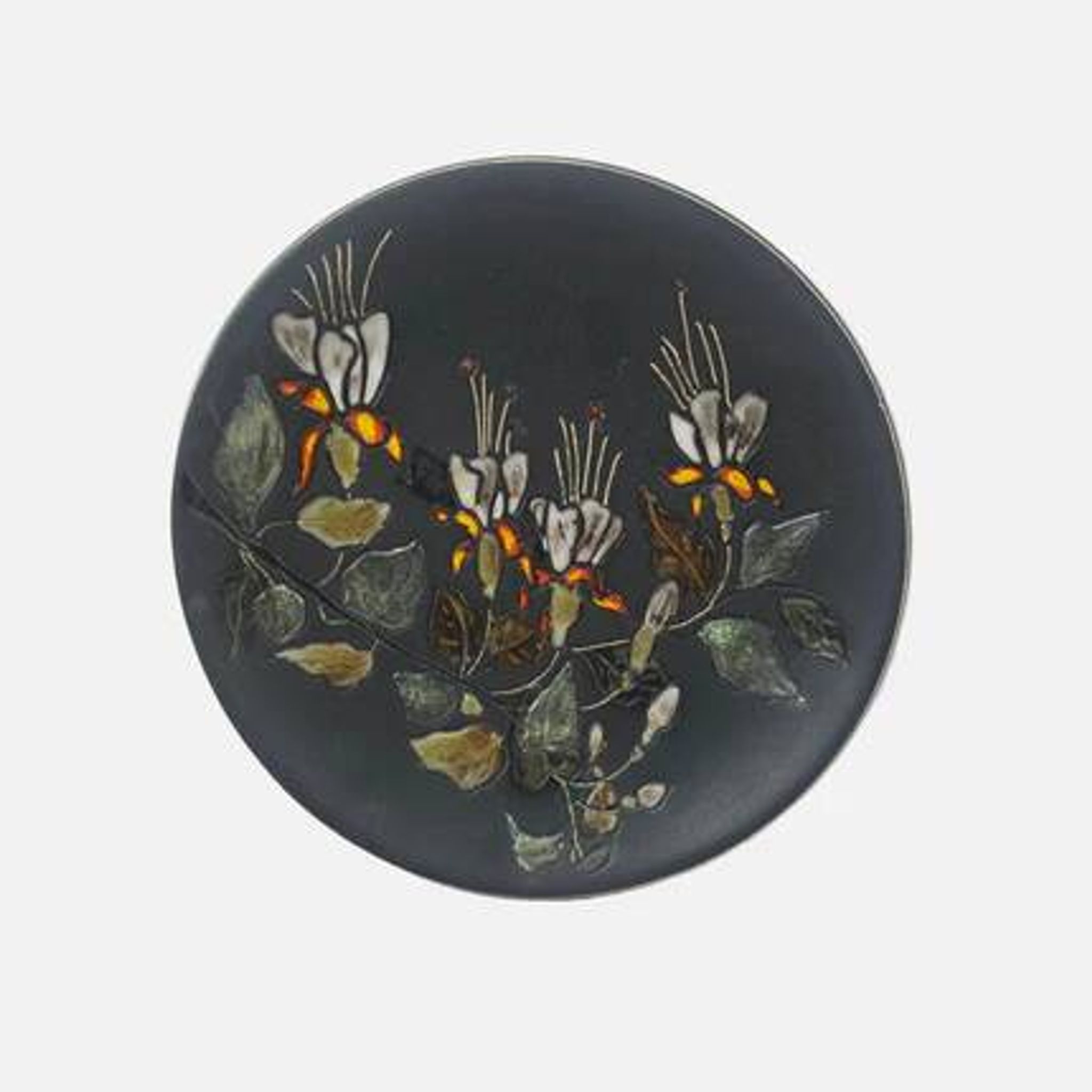 Assiette céramique noire motif floral Ruscha Art Pottery Allemagne