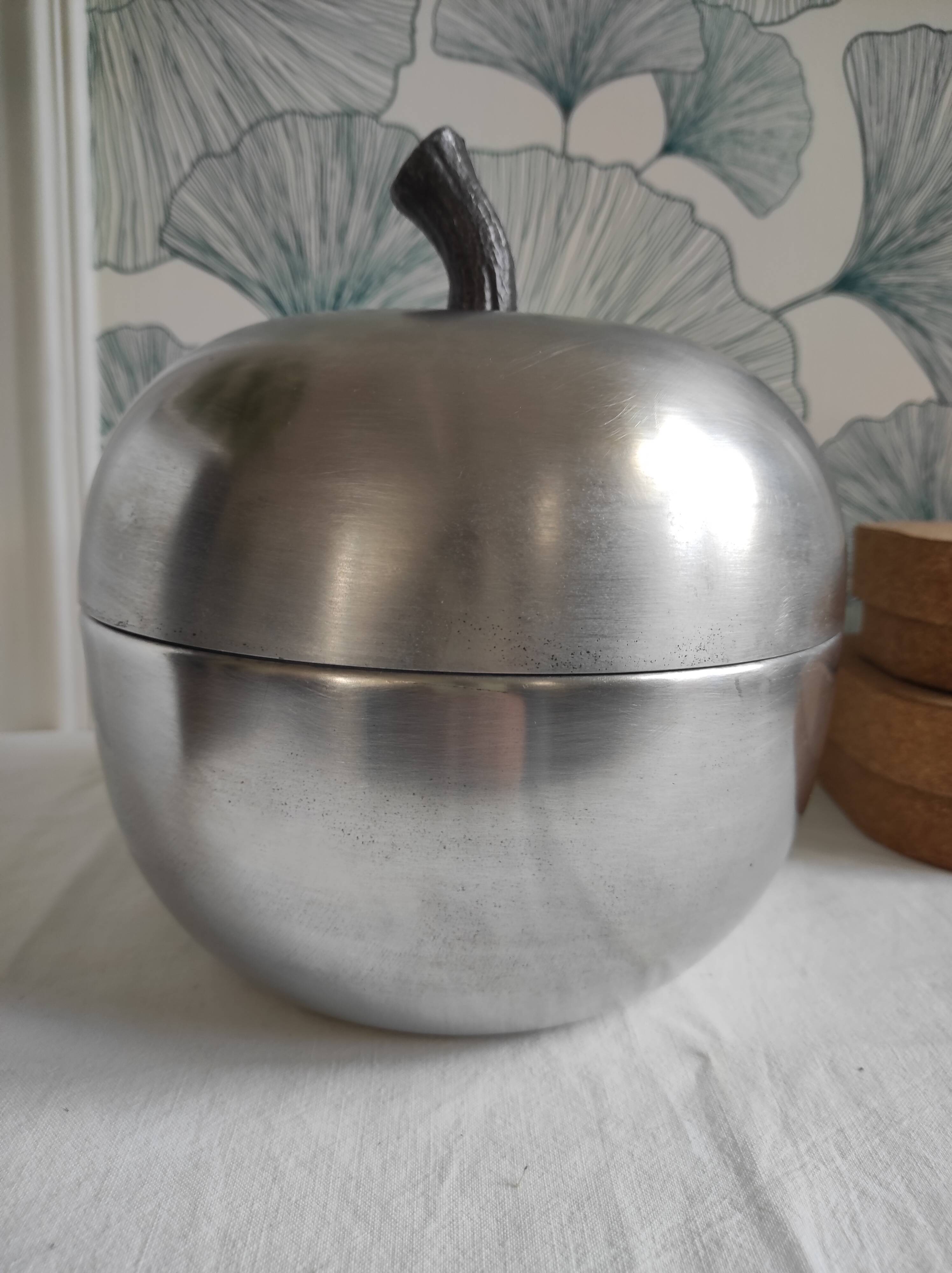 Apple ice bucket in vintage Italian aluminum design