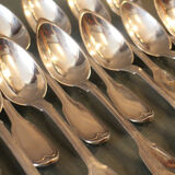 Set of 12 large spoons model silver net Old man 19th coat of arms comtal crown
