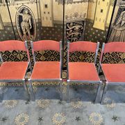 Suite of 4 velvet and chrome chairs 1970