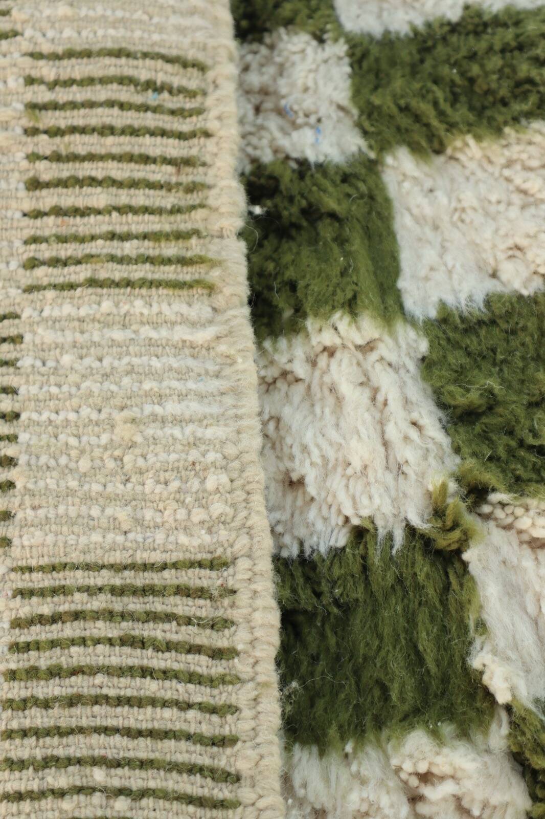 Beni Ouarain rug in Khaki Green and Cream Checkerboard, Handmade, 250x150cm