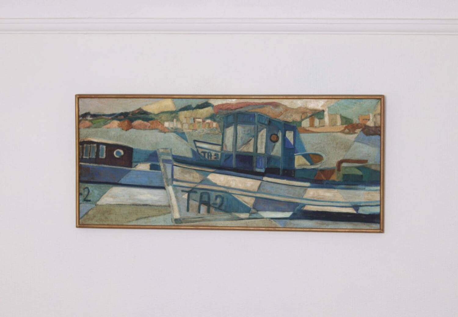 Original  Swedish Oil on Canvas – “Boats” by Kjell Lindberg – Vintage