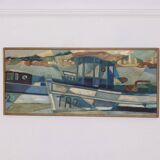 Original  Swedish Oil on Canvas – “Boats” by Kjell Lindberg – Vintage