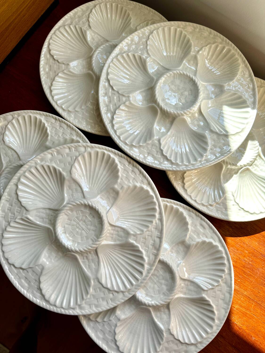 Set of 6 Longchamp France oyster plates – white earthenware