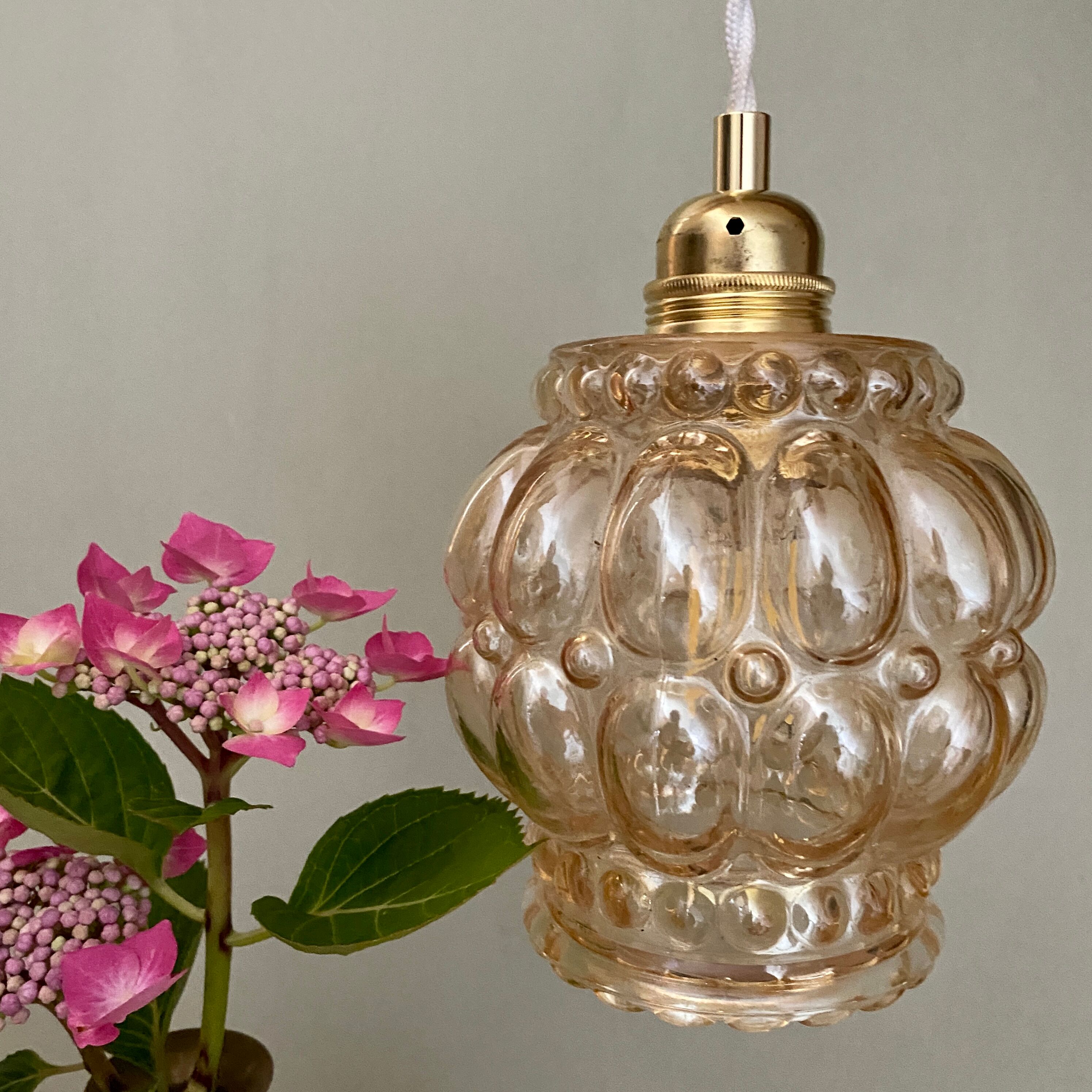 Vintage amber glass globe pendant lamp