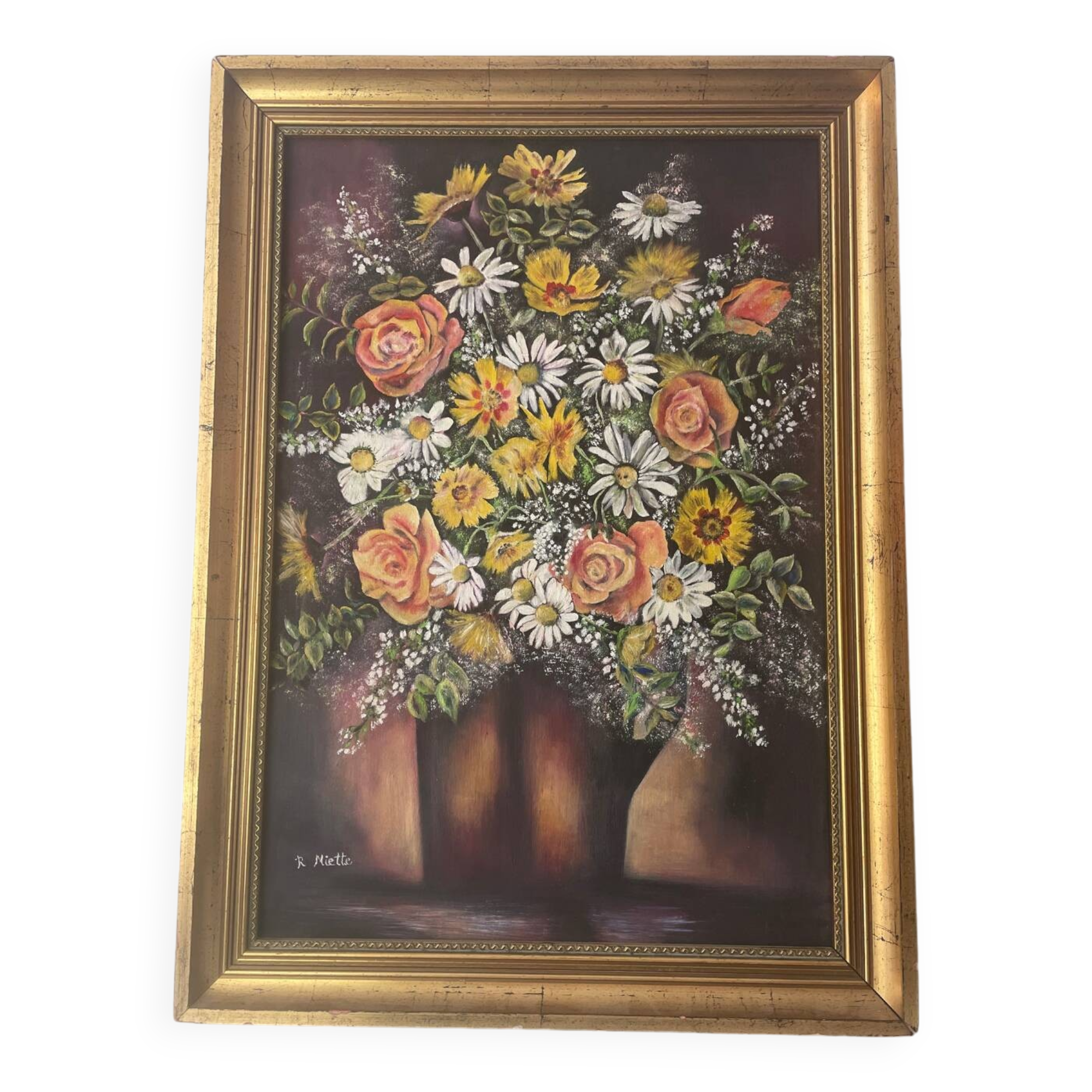 Large framed flower painting