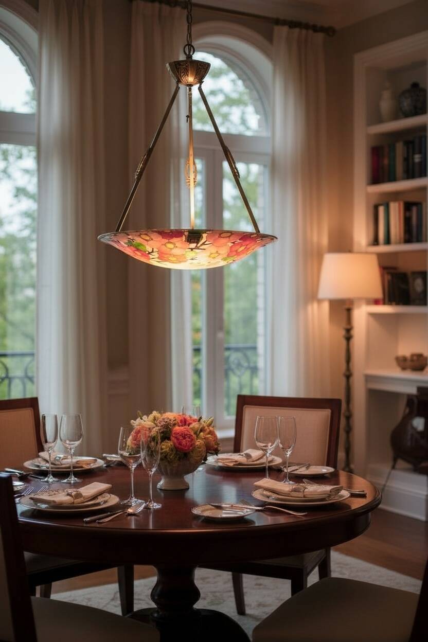 Art Deco enamelled glass basin pendant light by Loys Lucha