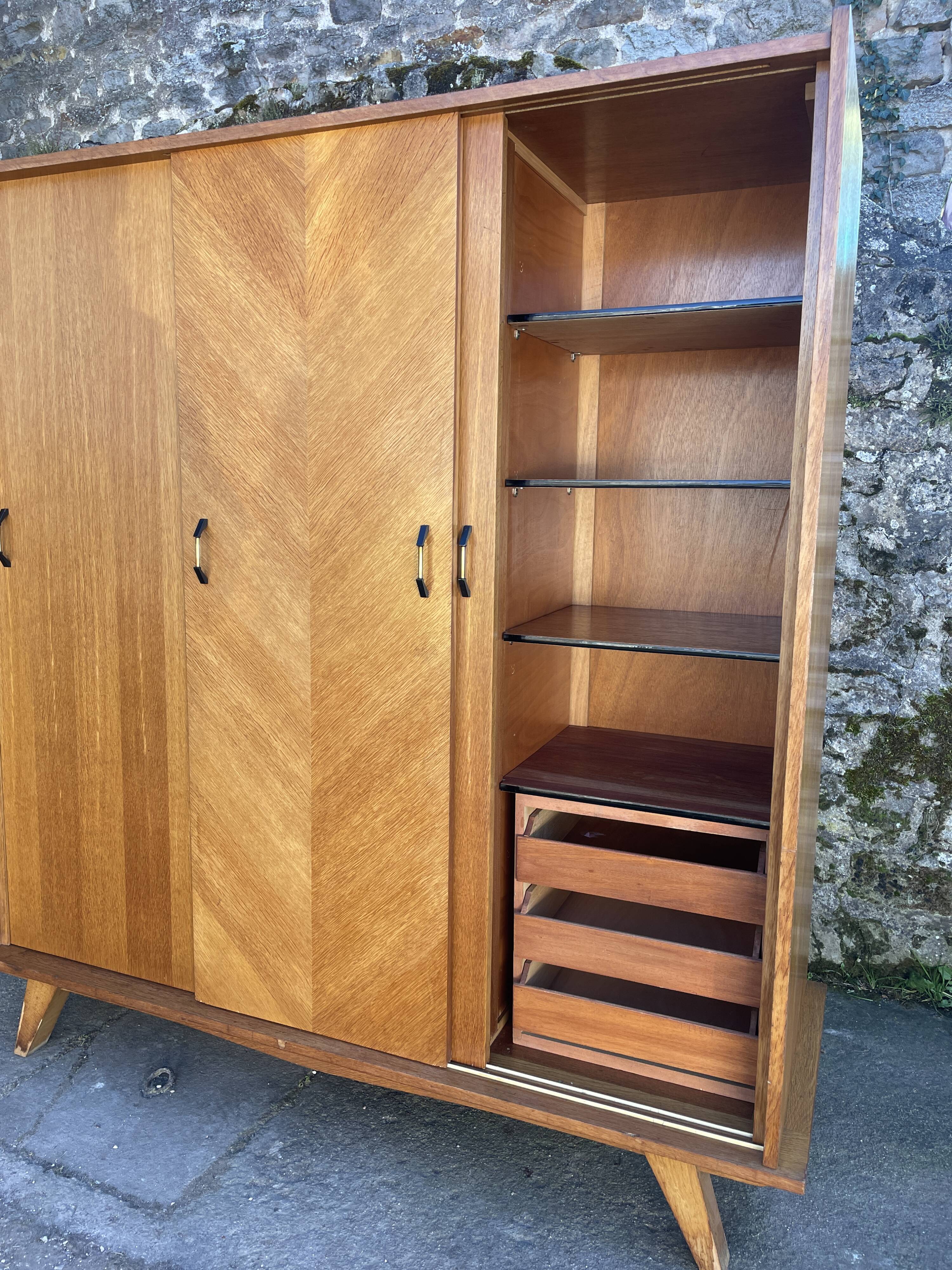 Light oak sliding door wardrobe, 1960