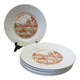 6 vintage white Augusty porcelain dinner plates in very good condition