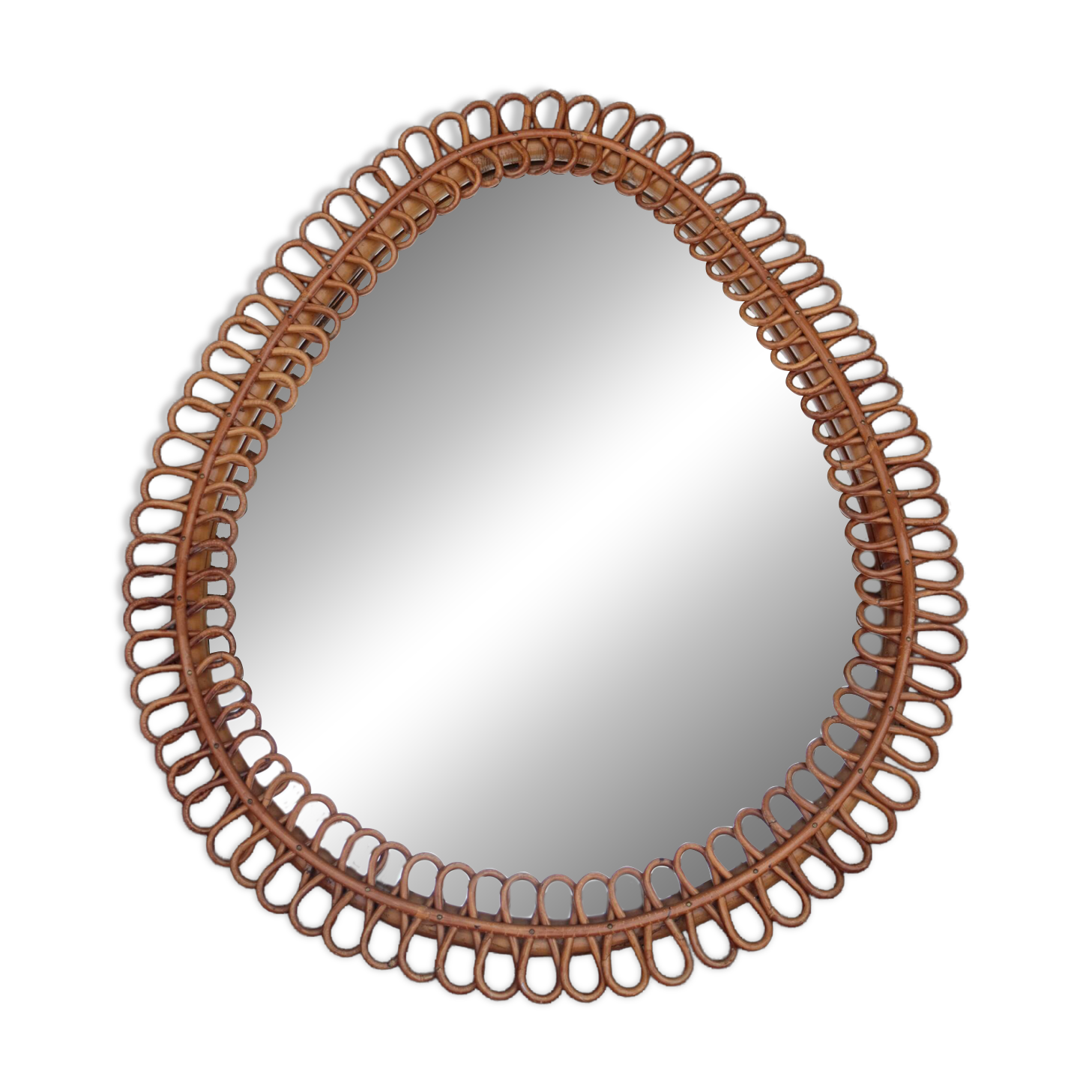 Large rattan mirror attributed to Franco Albini, Italy 1960.