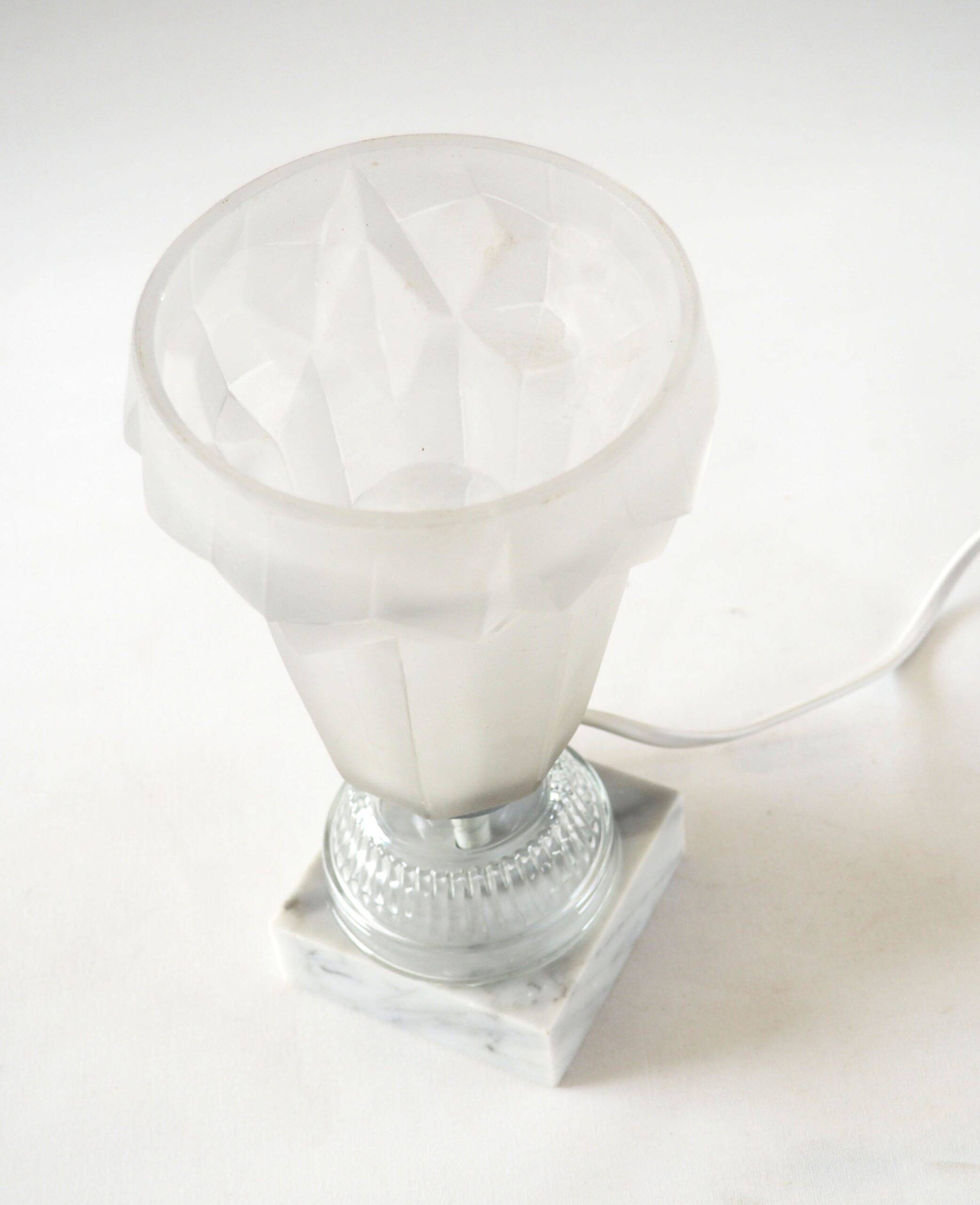 Art Deco glass lamp with white marble base