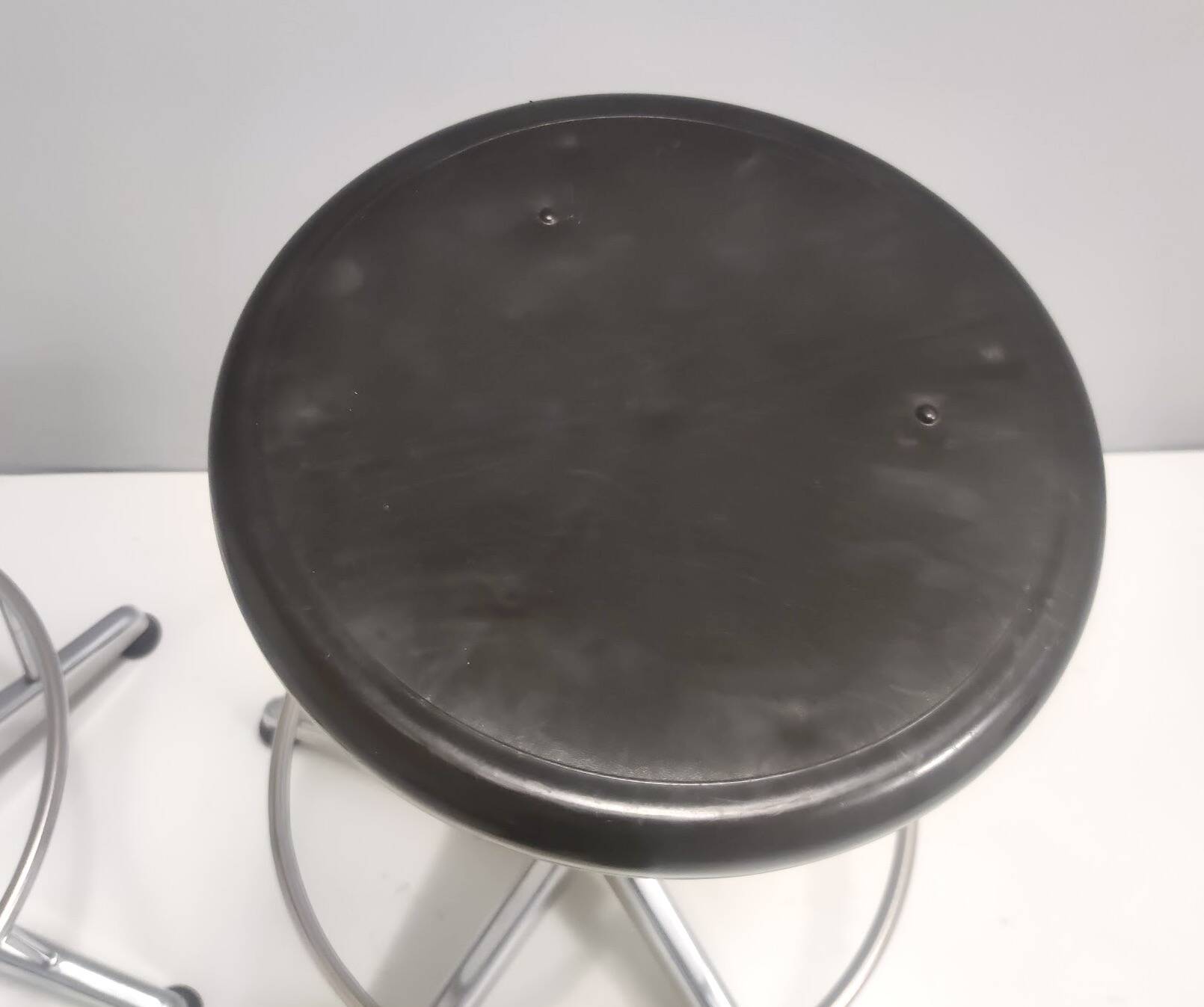 Vintage Black Plastic and Chromed Metal Revolving and Adjustable Stool, Italy