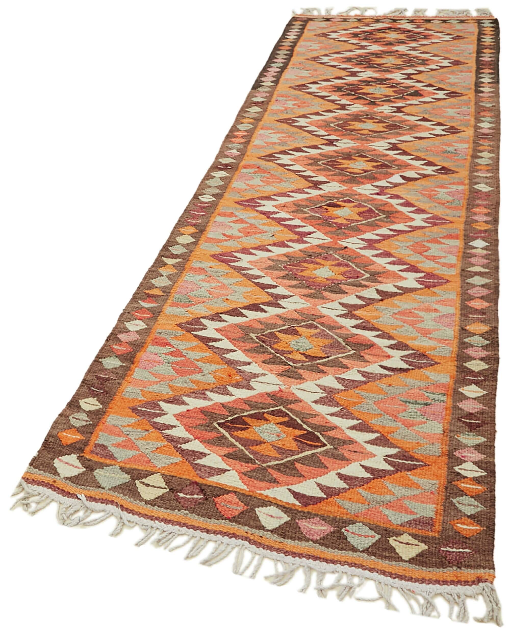 Turkish Handwoven Vintage Herki Kilim 101 cm x 321 cm