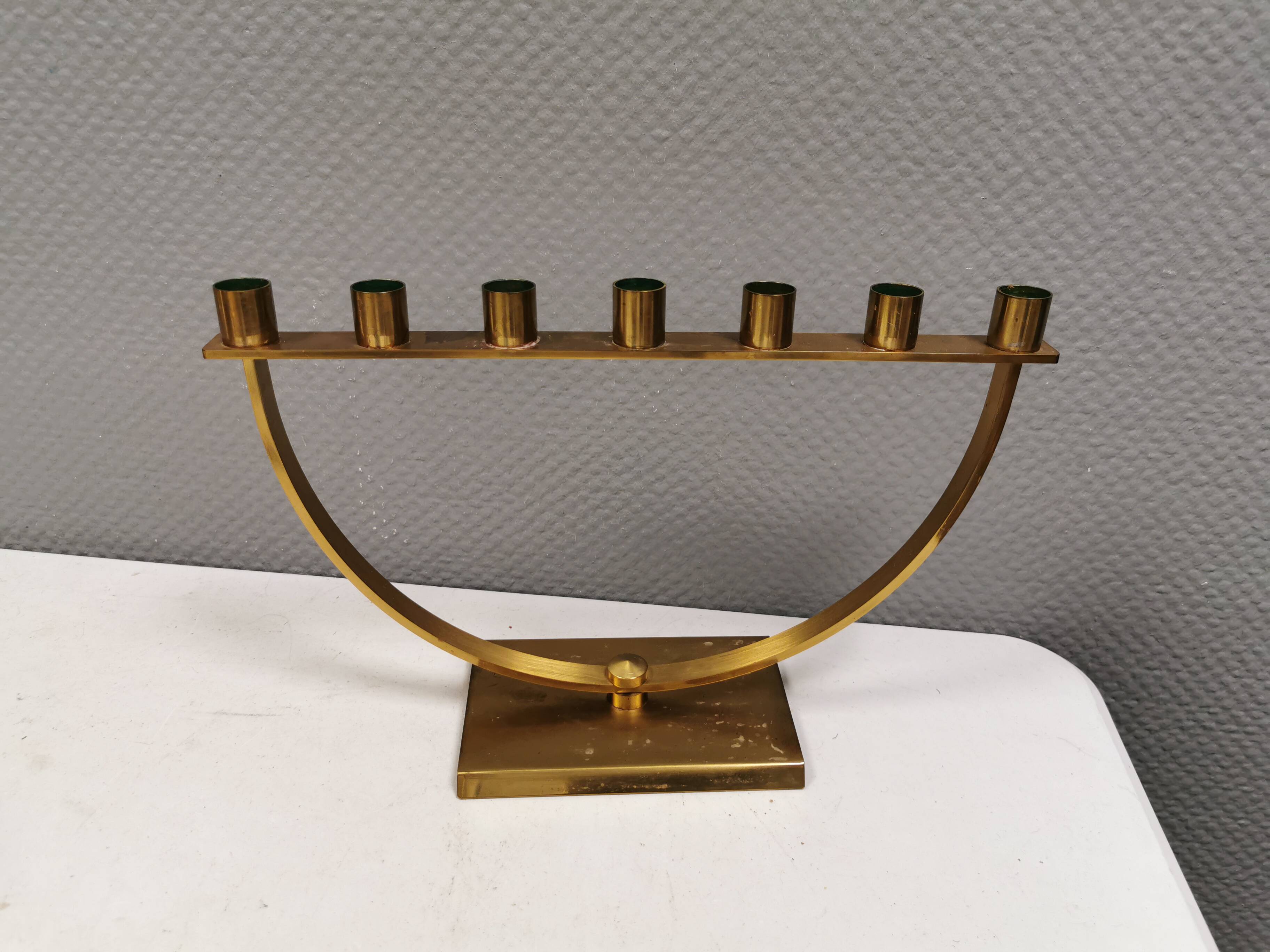 Chandelier à 7 « bras » en laiton massif de D.R Brass, Danemark, années 1950