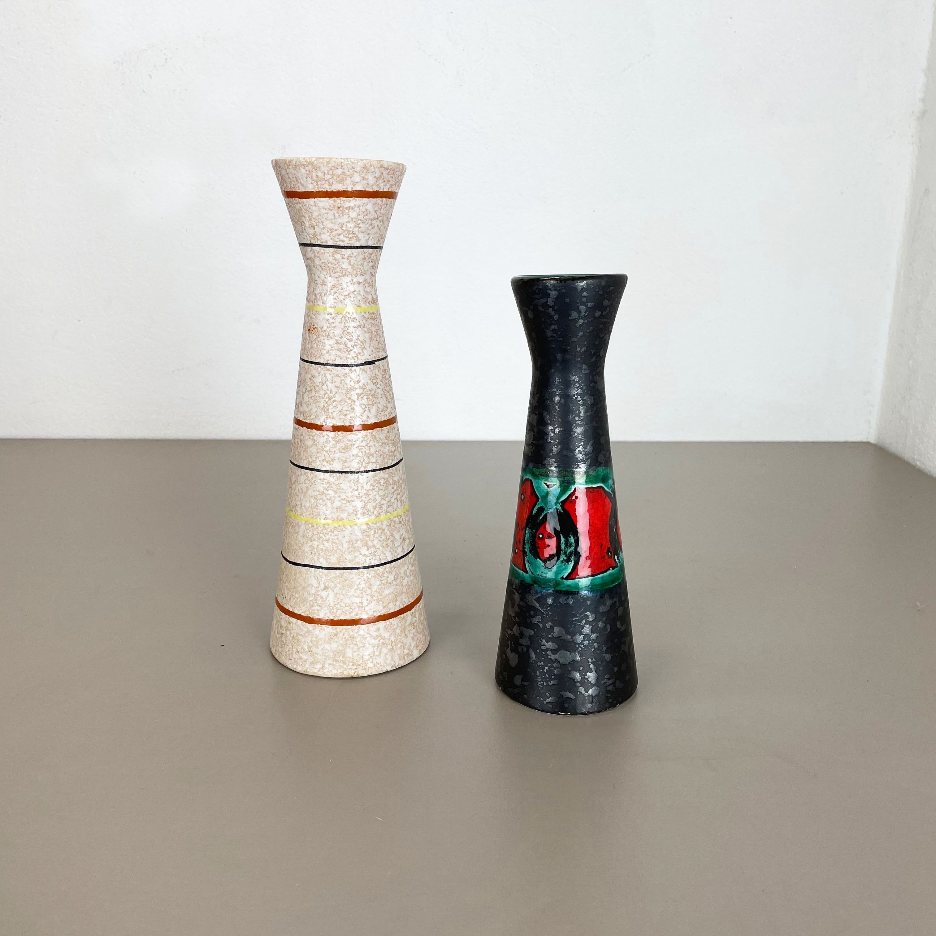 Set of Two Pottery Fat Lava Vases "Multi-Color" by Scheurich, Germany, 1970s