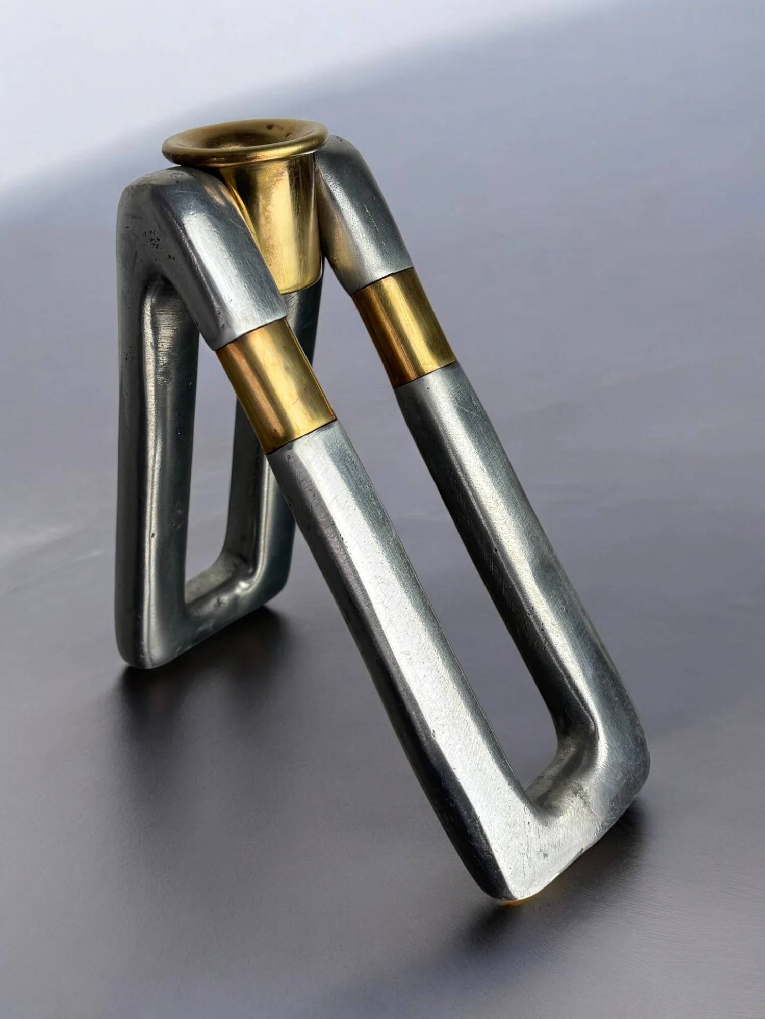 Brutalist candlestick by Ardisur, bronze & aluminium, Spain, 1970s