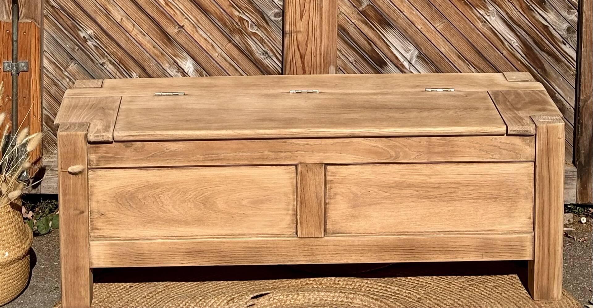 Antique solid oak chest bank