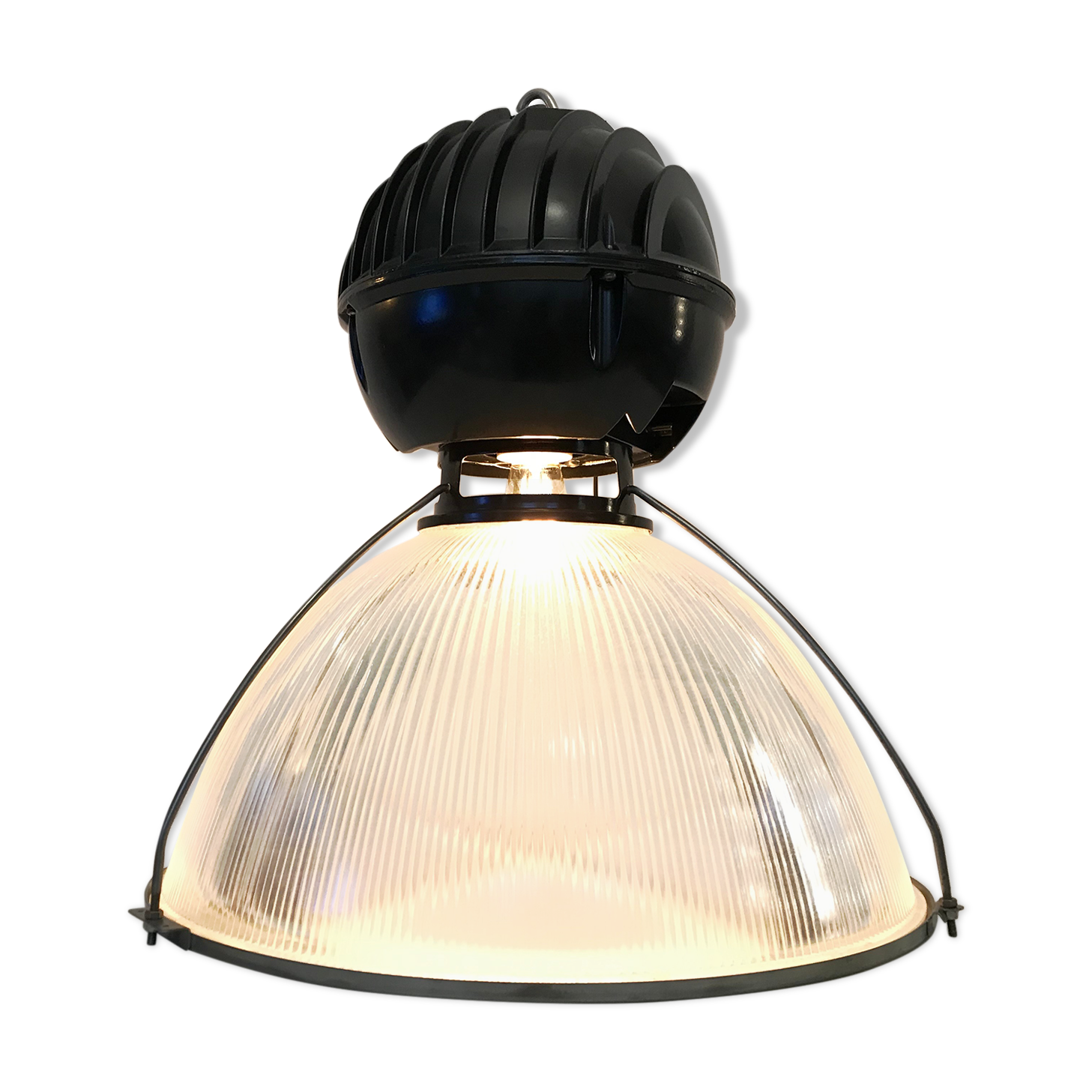 Lampe suspension holophane verre prismatique noire