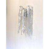 Set of Two Transparent and White “Fiamma” Murano Glass Wall Sconces